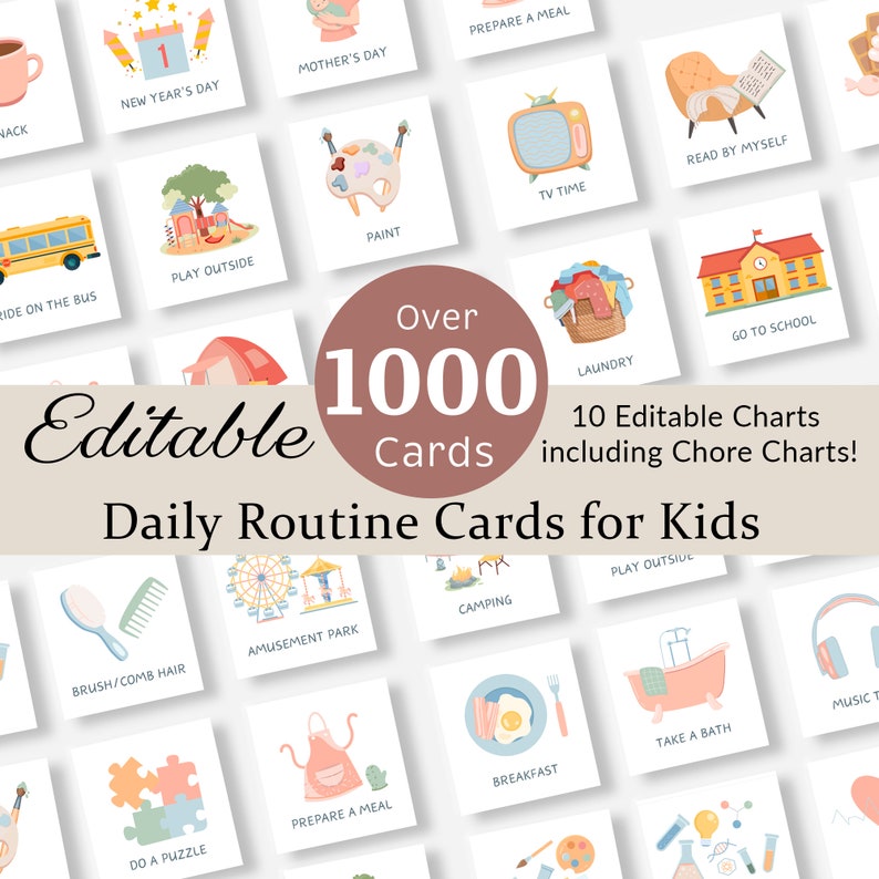 Daily Routine Cards Visual Schedule Toddler Routine Chart for Kids Chore Chart Daily Rhythm Checklist Montessori Preschool Activity EDITABLE